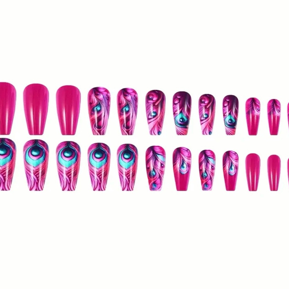 Beautiful Peacock-Inspired Press-On Nails, NEW - Picture 4 of 6